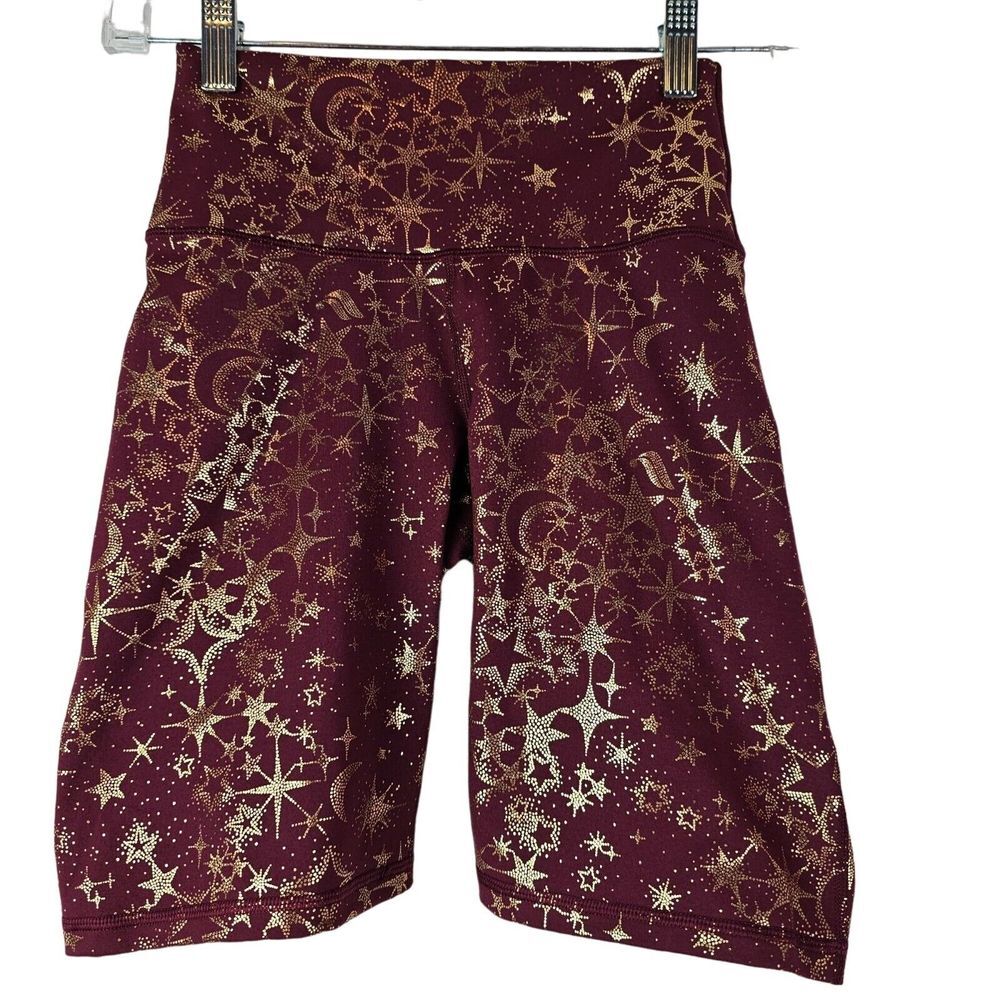 Fabletics Women's Powerhold Shorts XS Burgundy Gold High Waist